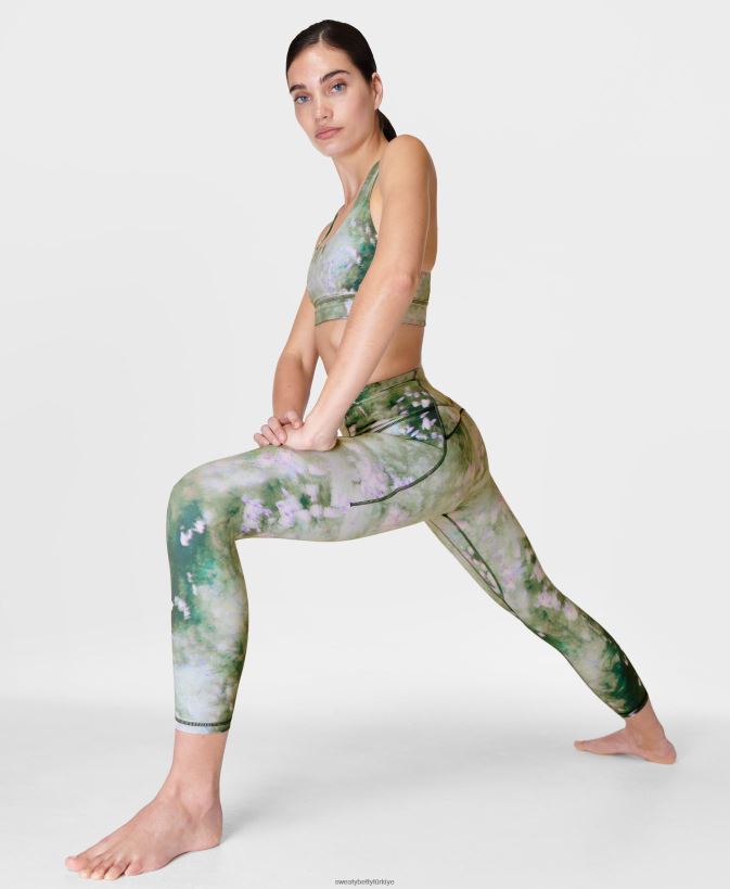 yeşil lavanta çayır baskısı Sweaty Betty kadınlar süper yumuşak 7/8 yoga taytı 0Z88N8116