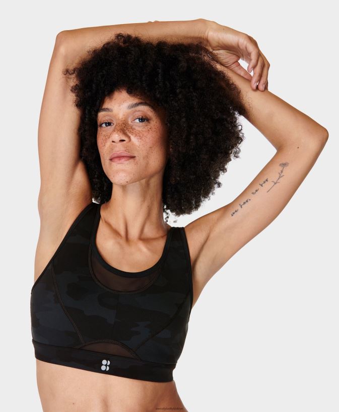 ultra siyah kamuflaj baskısı Sweaty Betty kadınlar güç simgesi koşu sutyeni 0Z88N8320