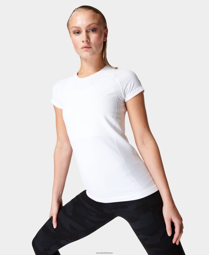beyaz Sweaty Betty kadınlar atlet dikişsiz egzersiz tişörtü 0Z88N8195