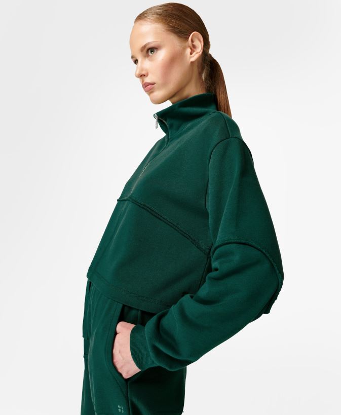 derin zümrüt yeşili Sweaty Betty kadınlar yarım fermuarlı sweatshirt'ü canlandır 0Z88N81059